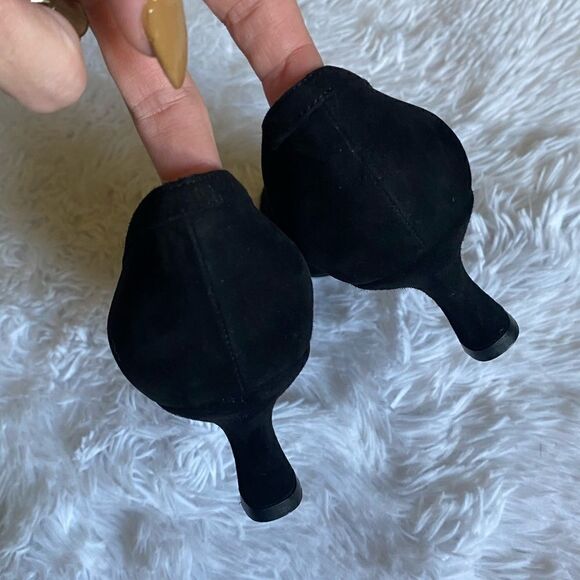 Stuart Weitzman Black Peep Toe Suede Heels Pumps Size 6 EUC - Picture 8 of 16